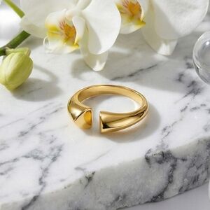 18k Gold Plated 316L SS Open Cuff Ring Adjustable Sculptural Gold Adj 7-9
